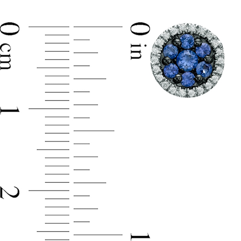 Main Image 2 of Lab-Created Blue and White Sapphire Frame Stud Earrings in Sterling Silver