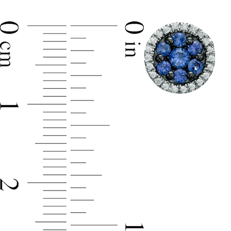 Lab-Created Blue and White Sapphire Frame Stud Earrings in Sterling Silver