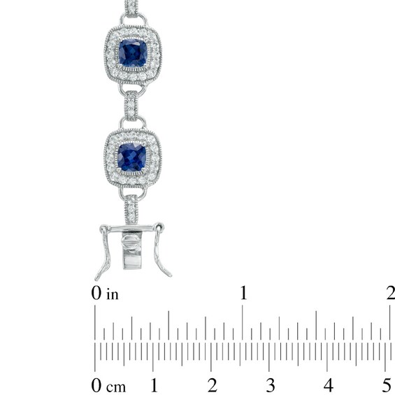 Cushion-Cut Lab-Created Blue and White Sapphire Bracelet in Sterling Silver - 7.25"