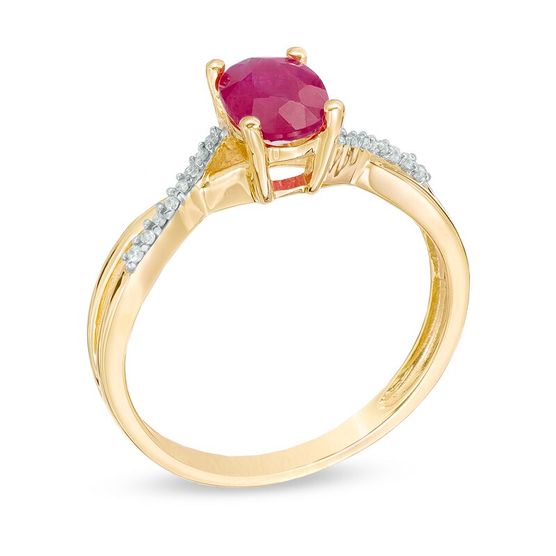 Main Image 2 of Oval Ruby and Diamond Accent Ring in 10K Gold