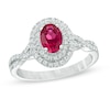 Thumbnail Image 1 of Oval Lab-Created Ruby and White Sapphire Double Frame Ring in 10K White Gold