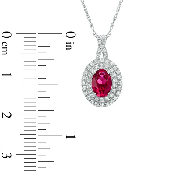 Oval Lab-Created Ruby and White Sapphire Pendant in 10K White Gold