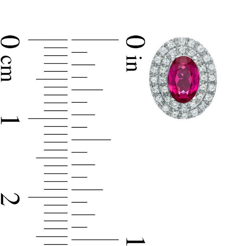 Main Image 2 of Oval Lab-Created Ruby and White Sapphire Frame Stud Earrings in 10K White Gold