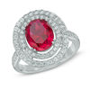 Thumbnail Image 0 of Oval Lab-Created Ruby and White Sapphire Double Frame Ring in Sterling Silver