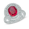Thumbnail Image 1 of Oval Lab-Created Ruby and White Sapphire Double Frame Ring in Sterling Silver
