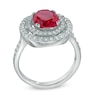 Thumbnail Image 1 of Oval Lab-Created Ruby and White Sapphire Double Frame Ring in Sterling Silver