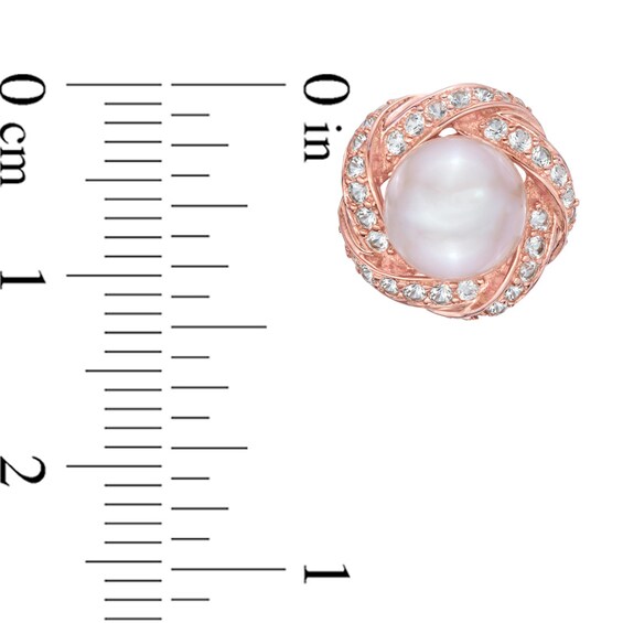 7.0-7.5mm Pink Freshwater Cultured Pearl and Lab-Created White Sapphire Stud Earrings in 10K Rose Gold