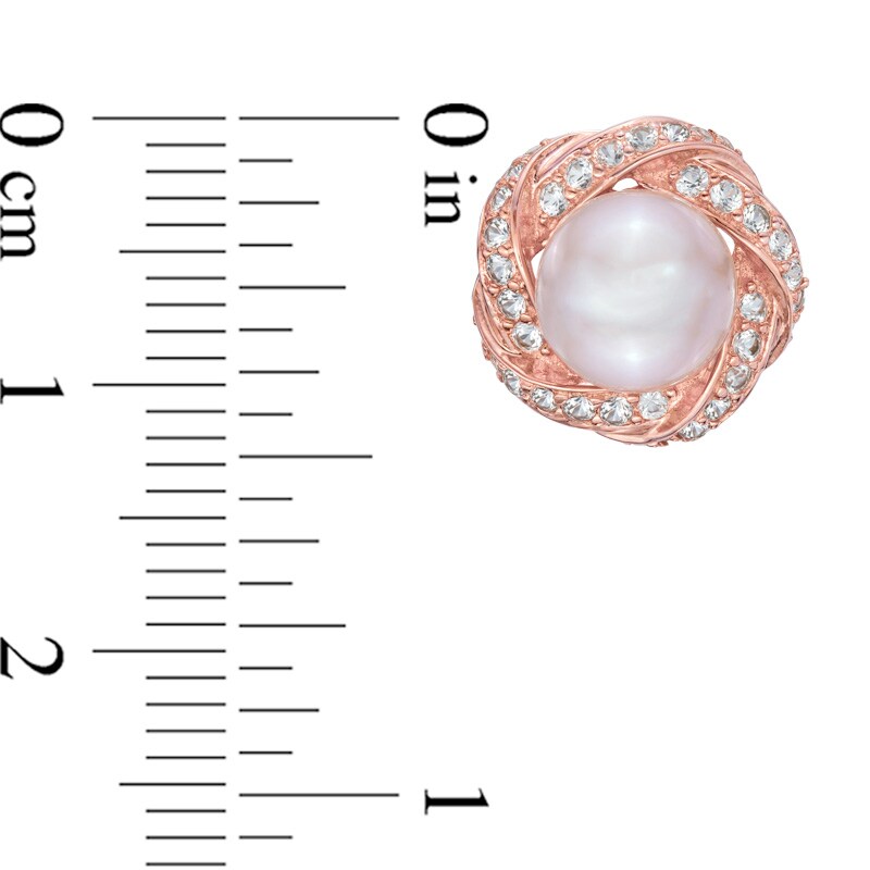 7.0-7.5mm Pink Freshwater Cultured Pearl and Lab-Created White Sapphire Stud Earrings in 10K Rose Gold