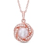 Thumbnail Image 1 of 7.0-7.5mm Pink Freshwater Cultured Pearl and Lab-Created White Sapphire Pendant in 10K Rose Gold