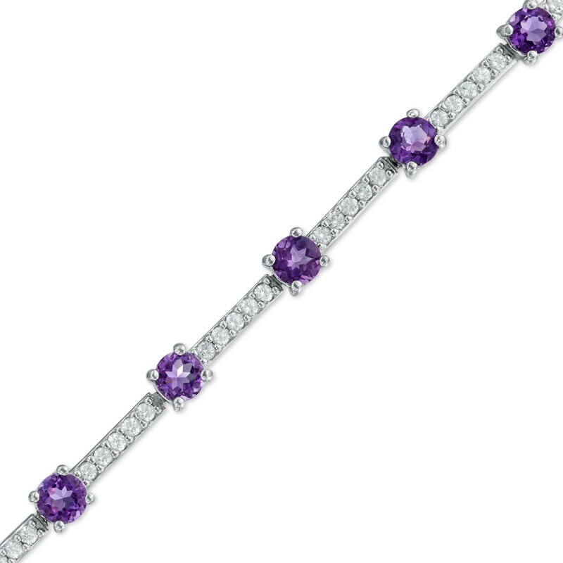 Main Image 1 of 4.0mm Amethyst and Lab-Created White Sapphire Bracelet in Sterling Silver - 7.25&quot;