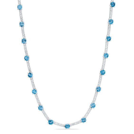 Swiss Blue Topaz and Lab-Created White Sapphire Necklace in Sterling Silver - 17"