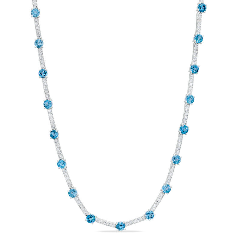 Main Image 1 of Swiss Blue Topaz and Lab-Created White Sapphire Necklace in Sterling Silver - 17"