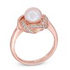 Thumbnail Image 2 of 7.0-7.5mm Pink Freshwater Cultured Pearl and Lab-Created White Sapphire Ring in 10K Rose Gold