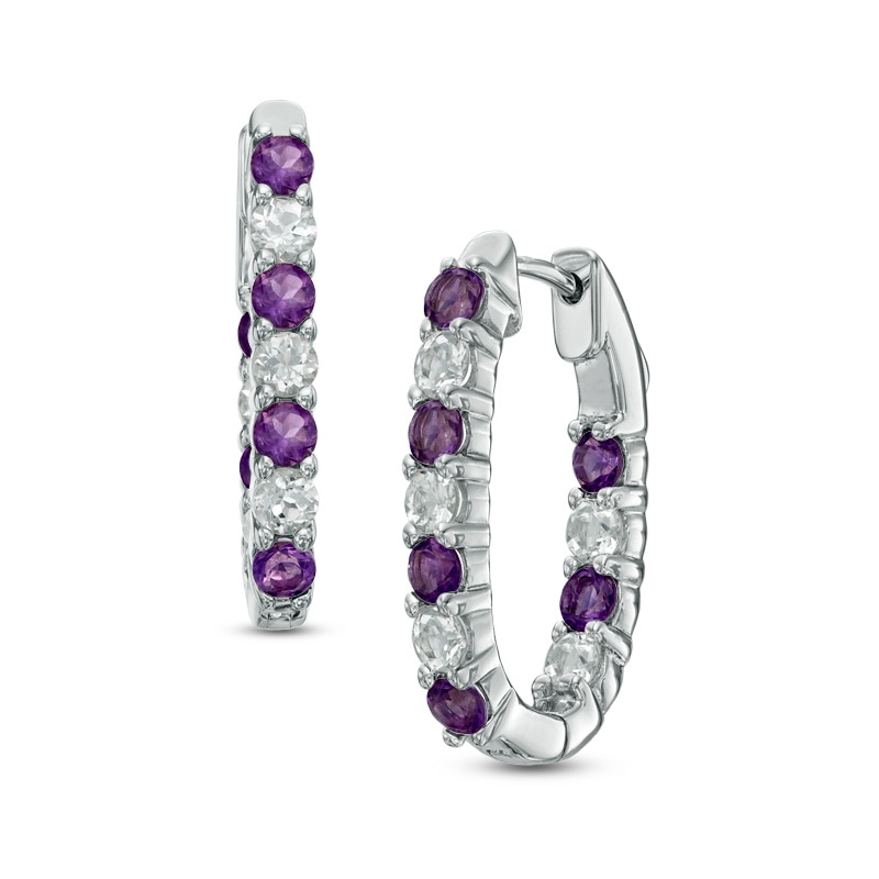 Main Image 1 of Amethyst and White Topaz Inside-Out Hoop Earrings in Sterling Silver