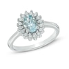 Thumbnail Image 1 of Oval Aquamarine and White Sapphire Frame Ring in Sterling Silver