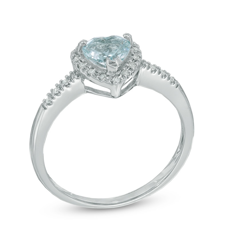 6.0mm Heart-Shaped Aquamarine and Diamond Accent Ring in 10K White Gold