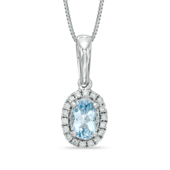 Oval Aquamarine and 1/10 CT. T.w. Diamond Pendant in 10K White Gold