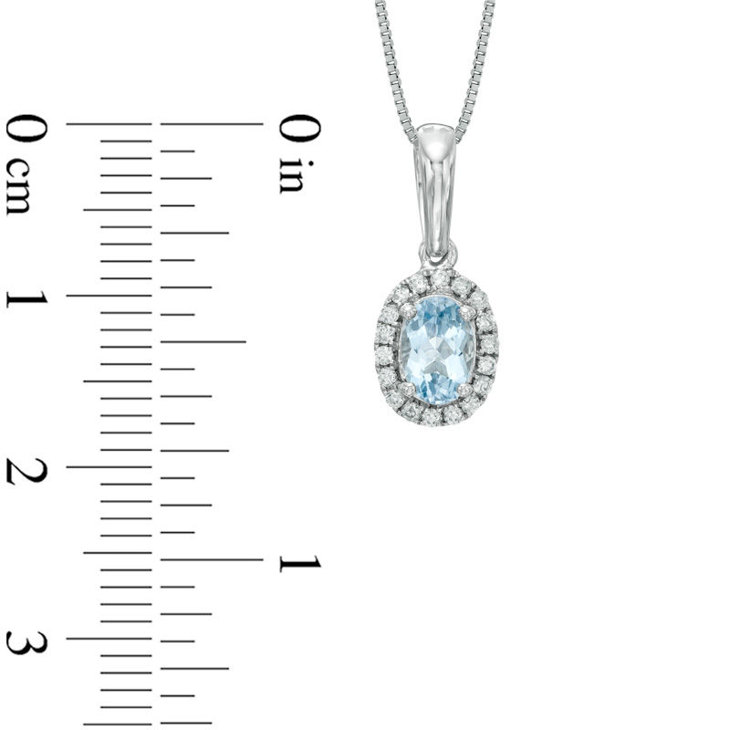 Main Image 2 of Oval Aquamarine and 1/10 CT. T.W. Diamond Pendant in 10K White Gold
