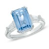 Thumbnail Image 1 of Emerald-Cut Lab-Created Blue Spinel and White Sapphire Ring in Sterling Silver