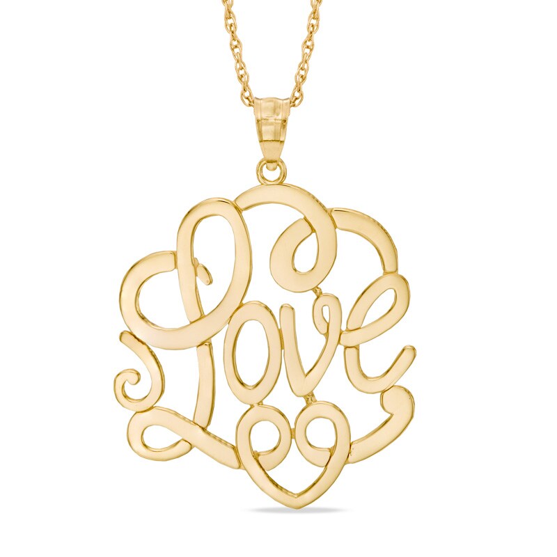 Main Image 1 of "Love" Scroll Pendant in 10K Gold