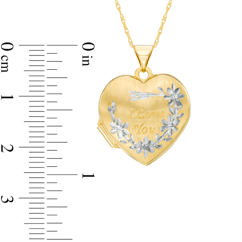 10K Gold Filled Etched Flower Design Heart Locket Pendant With