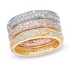 Thumbnail Image 1 of Lab-Created White Sapphire Stack Three Ring Set in Sterling Silver and 18K Two-Tone Gold Plate
