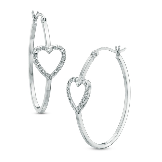 Diamond Fascination⢠Heart Oval Hoop Earrings in Sterling Silver with Platinum Plate