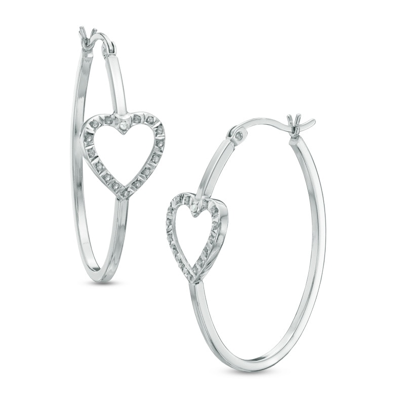 Diamond Fascination™ Heart Oval Hoop Earrings in Sterling Silver with Platinum Plate