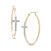 Thumbnail Image 0 of Diamond Fascination™ Cross Oval Hoop Earrings in Sterling Silver and 18K Gold Plate