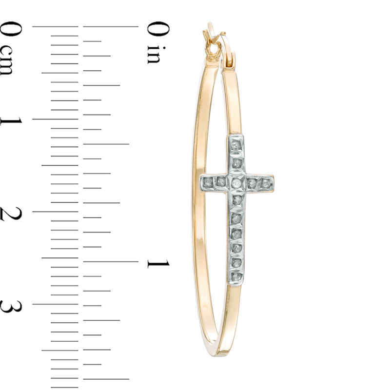 Diamond Fascination™ Cross Oval Hoop Earrings in Sterling Silver and 18K Gold Plate