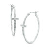 Thumbnail Image 0 of Diamond Fascination™ Cross Oval Hoop Earrings in Sterling Silver with Platinum Plate