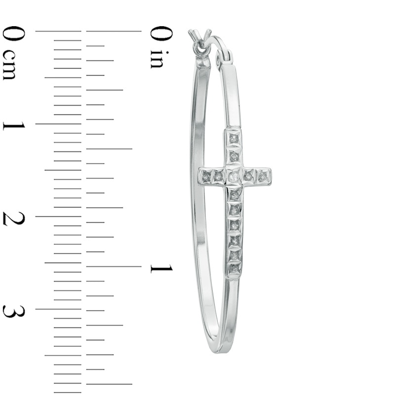 Diamond Fascination™ Cross Oval Hoop Earrings in Sterling Silver with Platinum Plate