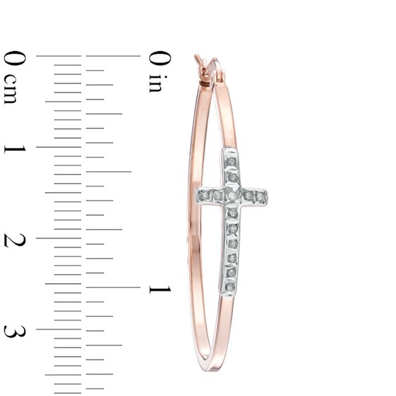 Diamond Fascination™ Cross Oval Hoop Earrings in Sterling Silver and 18K Rose Gold Plate