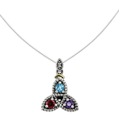 Three Layered Multi-Metal Mothers Crystal Birthstone Necklace Stainless Steel Copper Brass 