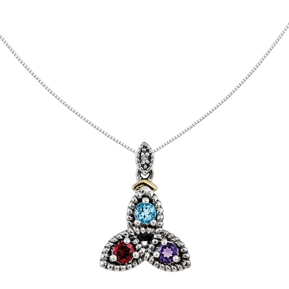 Mother's Simulated Birthstone and Diamond Accent Pendant in Sterling Silver and 14K Gold (3 Stones)