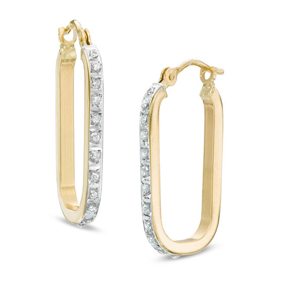 Diamond Fascination™ Rectangular Hoop Earrings in 14K Gold