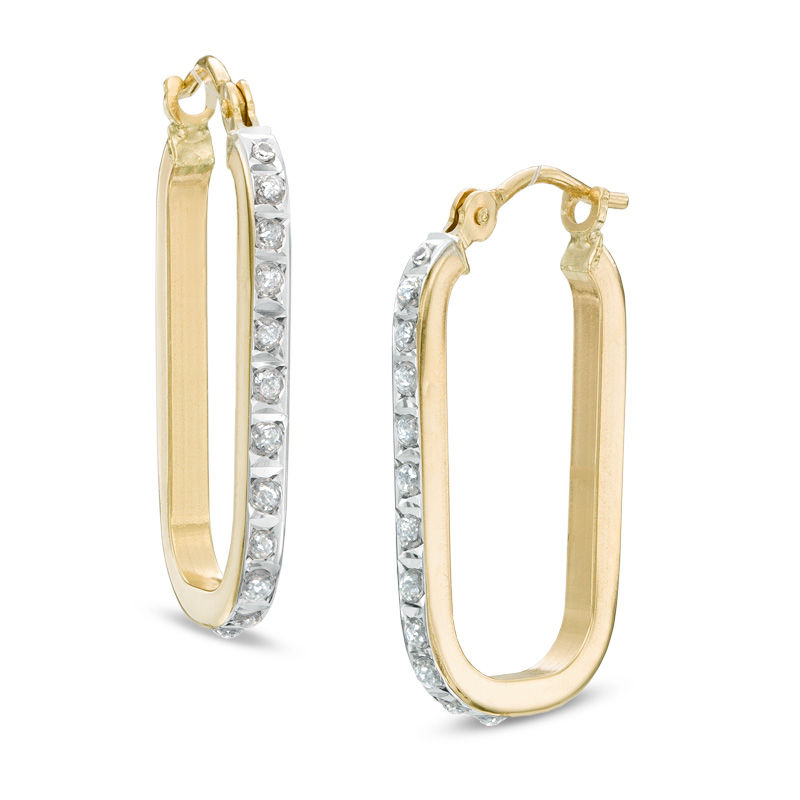 Diamond Fascination™ Rectangular Hoop Earrings in 14K Gold