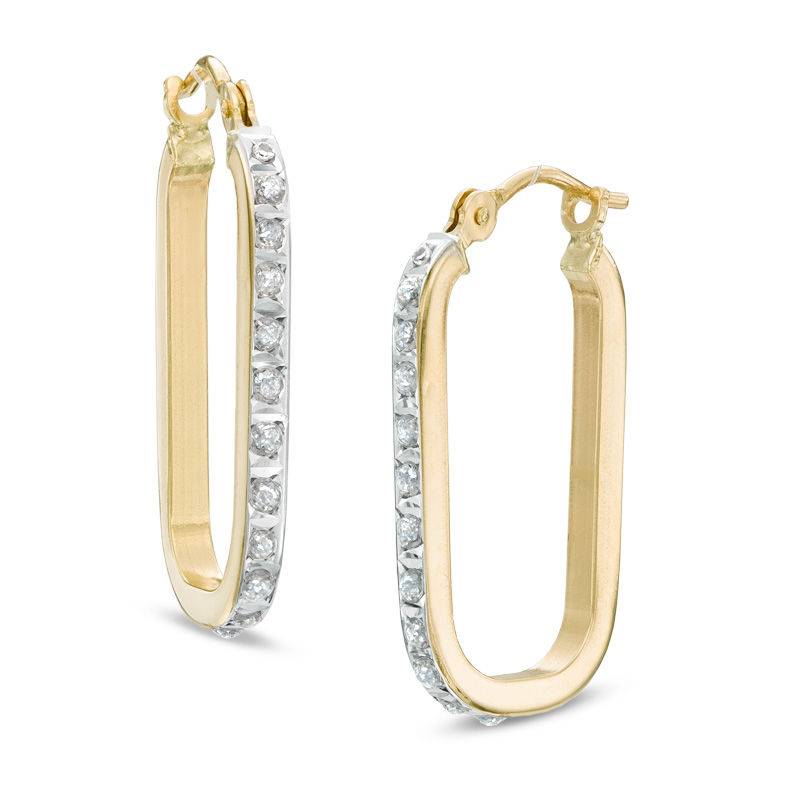 Main Image 1 of Diamond Fascination™ Rectangular Hoop Earrings in 14K Gold