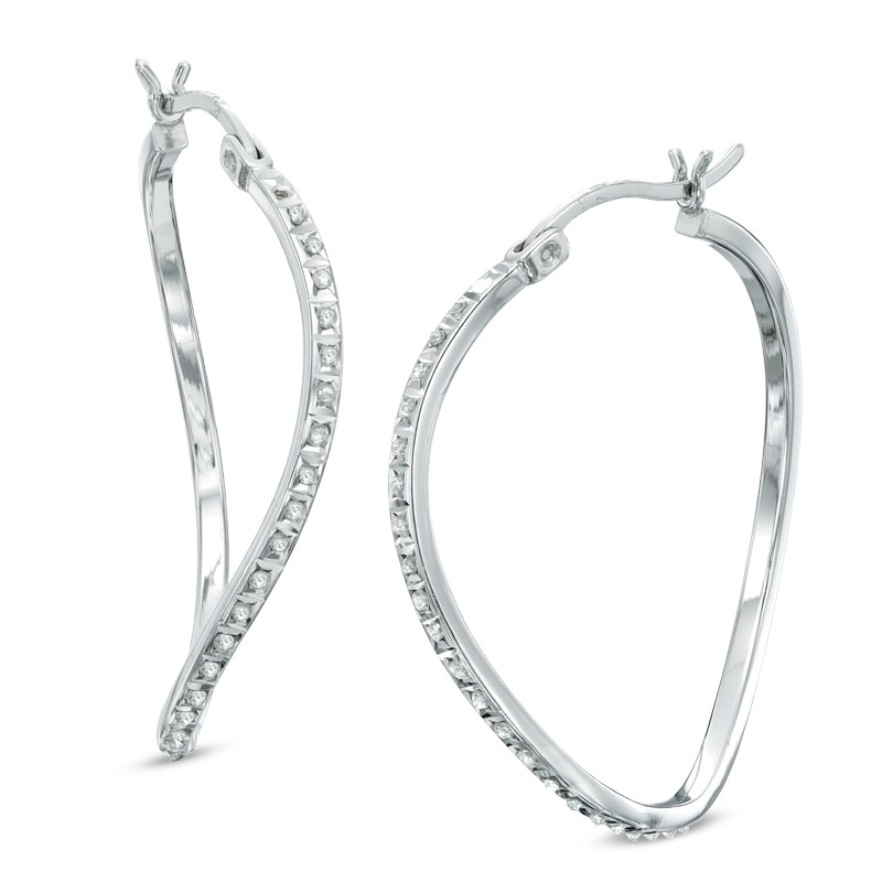 Diamond Fascination™ Curved Hoop Earrings in Sterling Silver with Platinum Plate