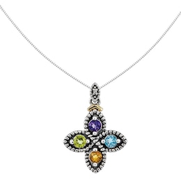 Mother's Simulated Birthstone and Diamond Accent Pendant in Sterling Silver and 14K Gold (4 Stones)