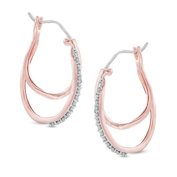 1/4 CT. T.w. Diamond Interlocking Hoop Earrings in 10K Rose Gold