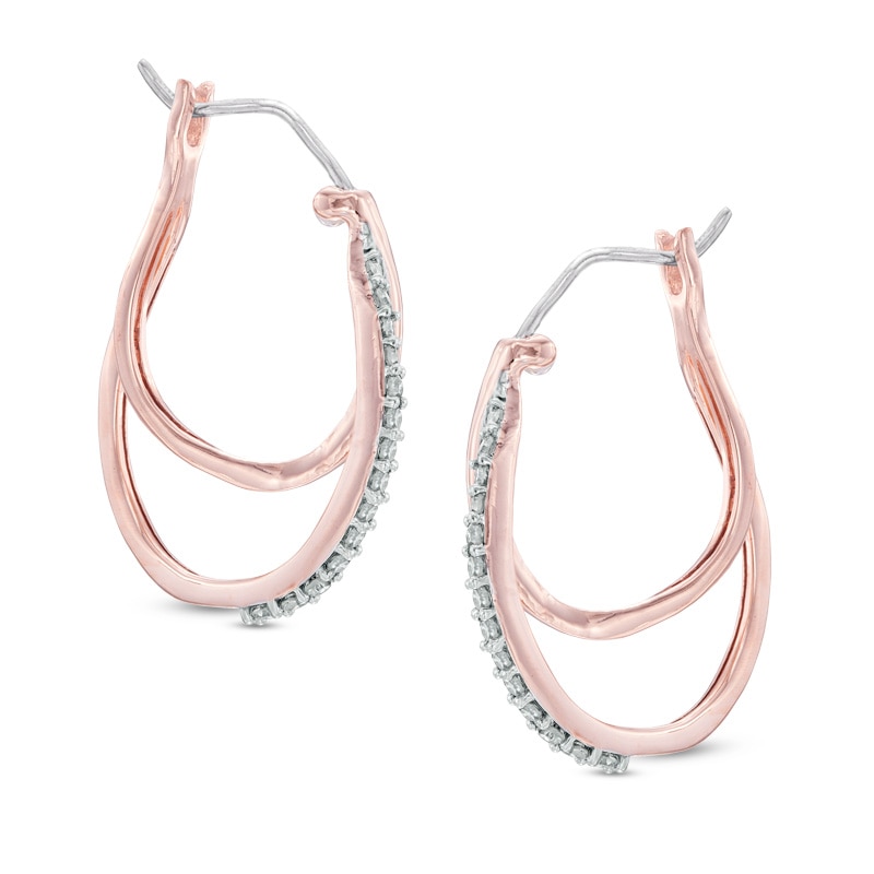 1/4 CT. T.W. Diamond Interlocking Hoop Earrings in 10K Rose Gold
