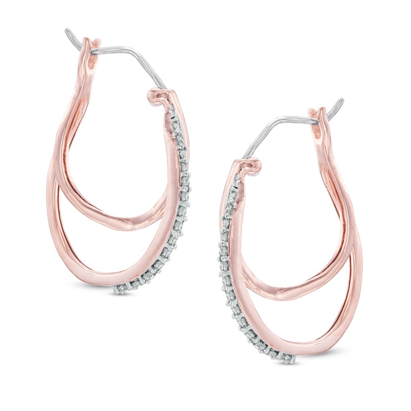 Main Image 1 of 1/4 CT. T.W. Diamond Interlocking Hoop Earrings in 10K Rose Gold