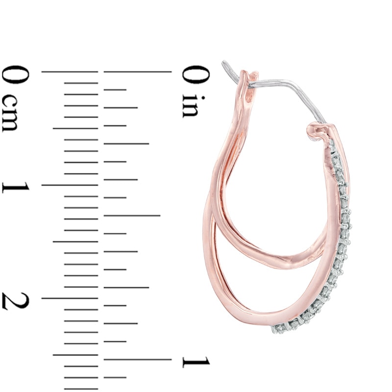 Main Image 2 of 1/4 CT. T.W. Diamond Interlocking Hoop Earrings in 10K Rose Gold
