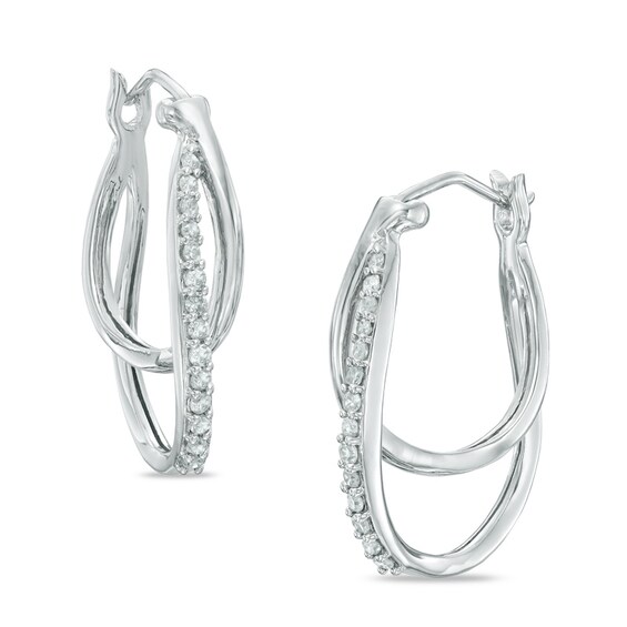 1/4 CT. T.w. Diamond Interlocking Hoop Earrings in 10K White Gold