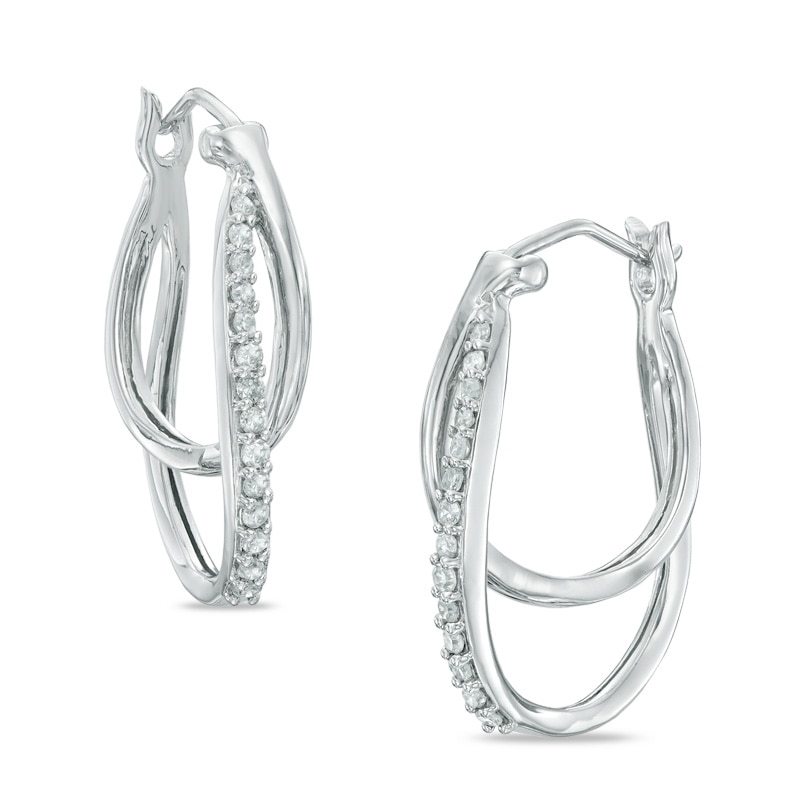 1/4 CT. T.W. Diamond Interlocking Hoop Earrings in 10K White Gold