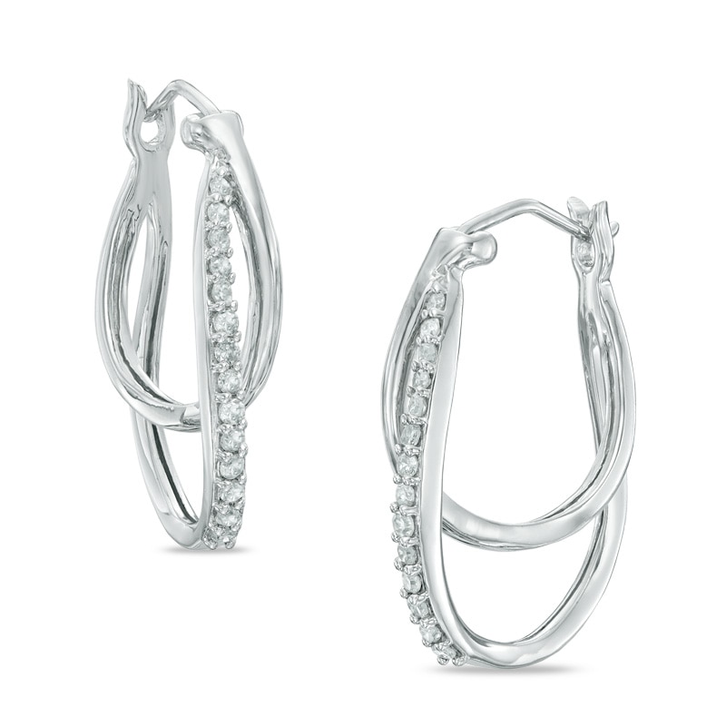 Main Image 1 of 1/4 CT. T.W. Diamond Interlocking Hoop Earrings in 10K White Gold