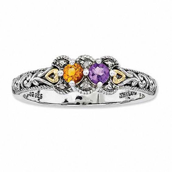 Mother's Simulated Birthstone and Diamond Accent Ring in Sterling Silver and 14K Gold (2 Stones)