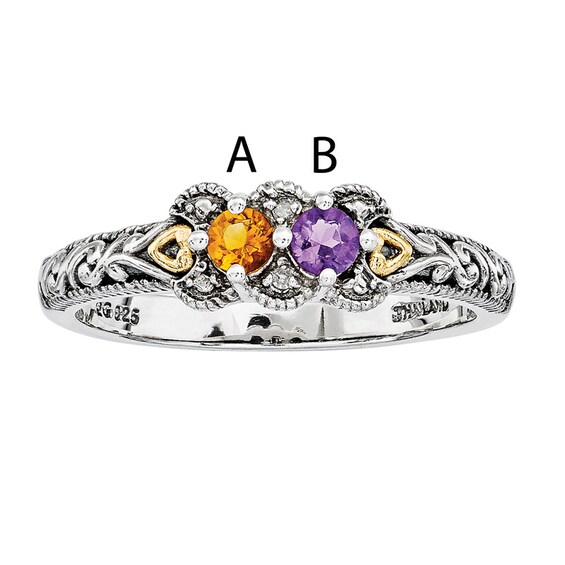 Mother's Simulated Birthstone and Diamond Accent Ring in Sterling Silver and 14K Gold (2 Stones)