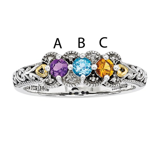 Mother's Simulated Birthstone and Diamond Accent Ring in Sterling Silver and 14K Gold (3 Stones) Mother's Simulated Birthstone and Diamond Accent Ring in Sterling Silver and 14K Gold (3 Stones)